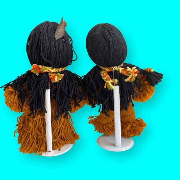 Yarn Dolls Native American, Braided Black Hair, Multicolor Clothes 15” Vtg - Picture 2 of 11